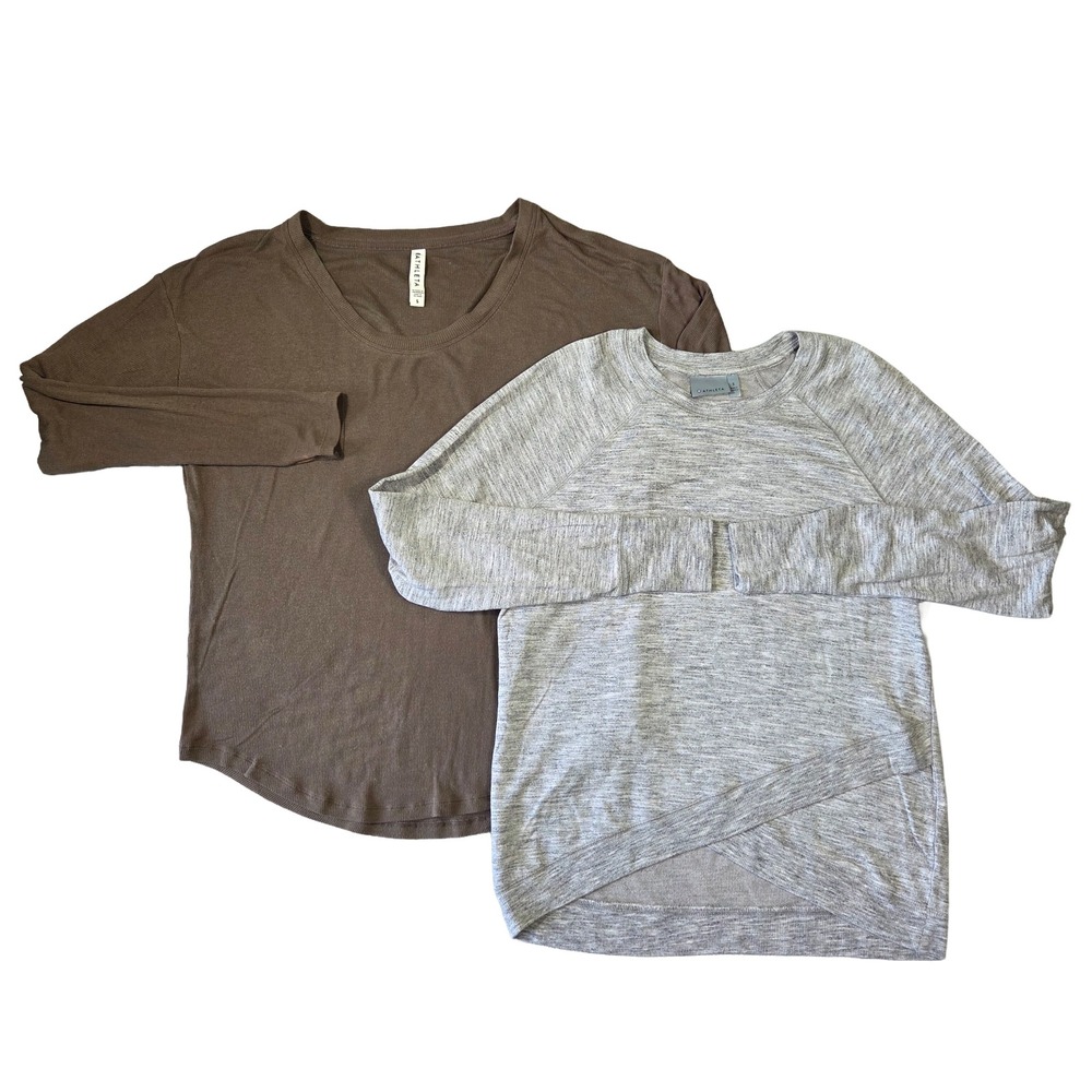 Athleta Shirt Womens S Gray Brown Long Sleeve Activewear‎ Athleisure Gym Workout